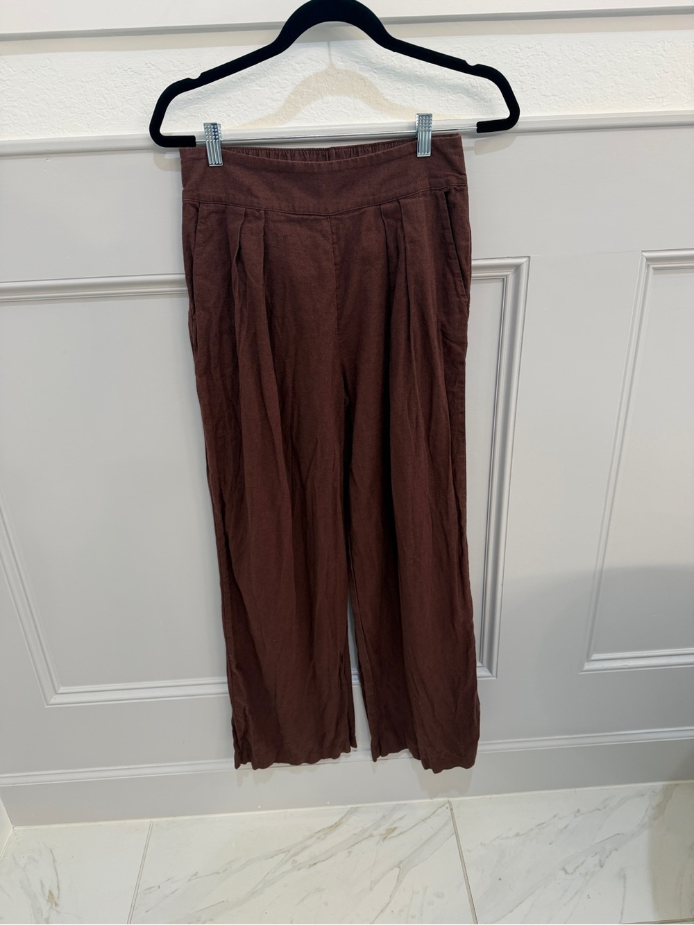 Abercrombie & Fitch Brown Linen Blend Wide Leg Pants Small